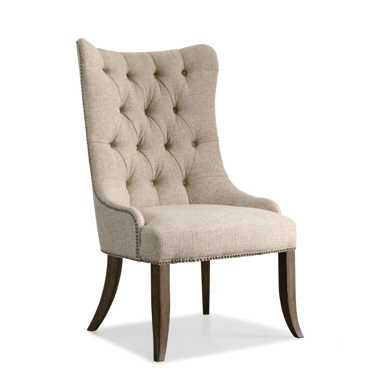 Beige Linen Upholstered Arm Chair with Wood Legs