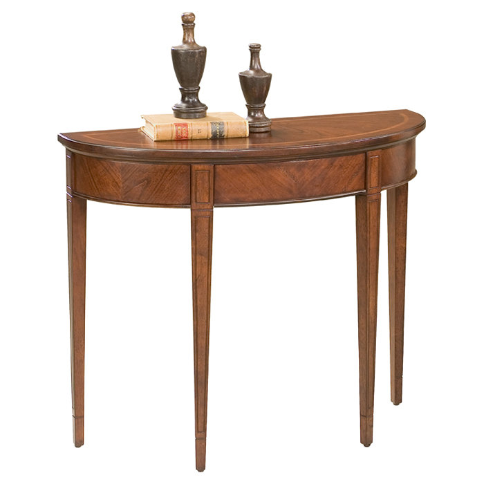 Elegant Plantation Cherry Demilune Console Table with Carved Details