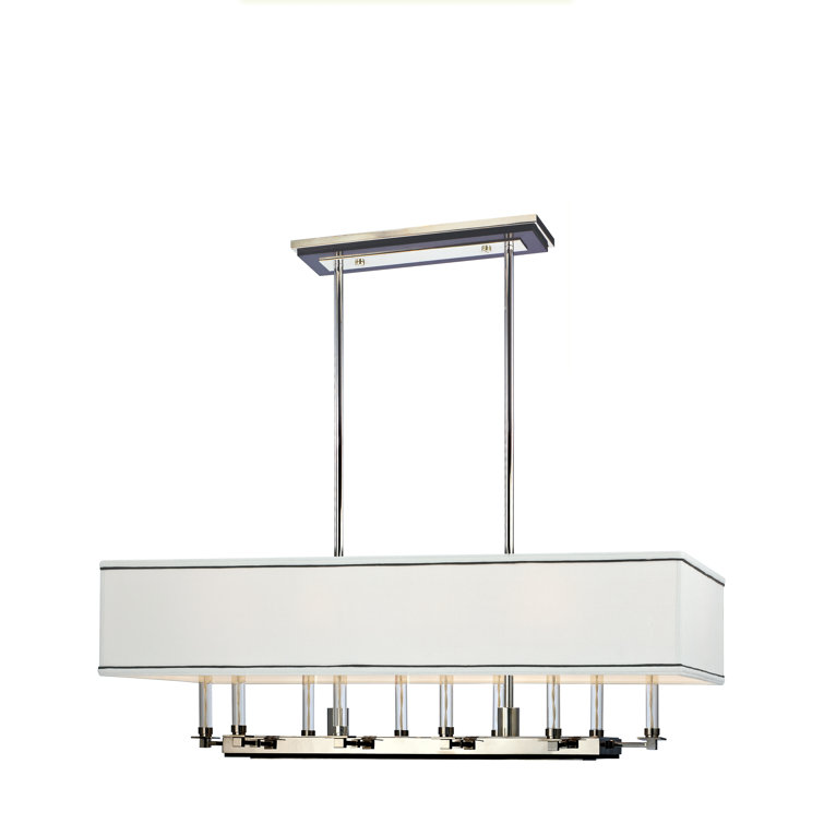Polished Nickel 10-Light Island Chandelier with Faux Silk Shade