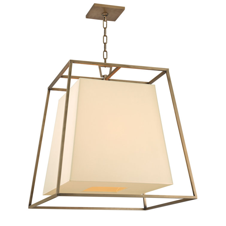 Elegant Aged Brass 6-Light Chandelier with White Faux Silk Shade