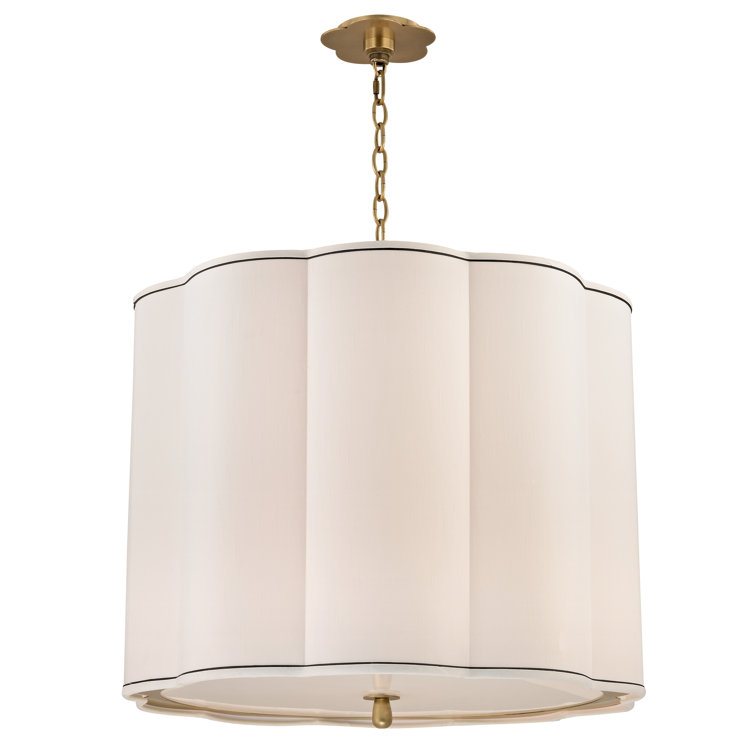 Aged Brass 5-Light Drum Chandelier with Fabric Shade