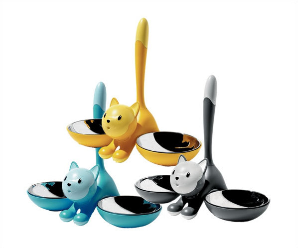 Gray Stainless Steel Dual Cat Food and Water Bowls