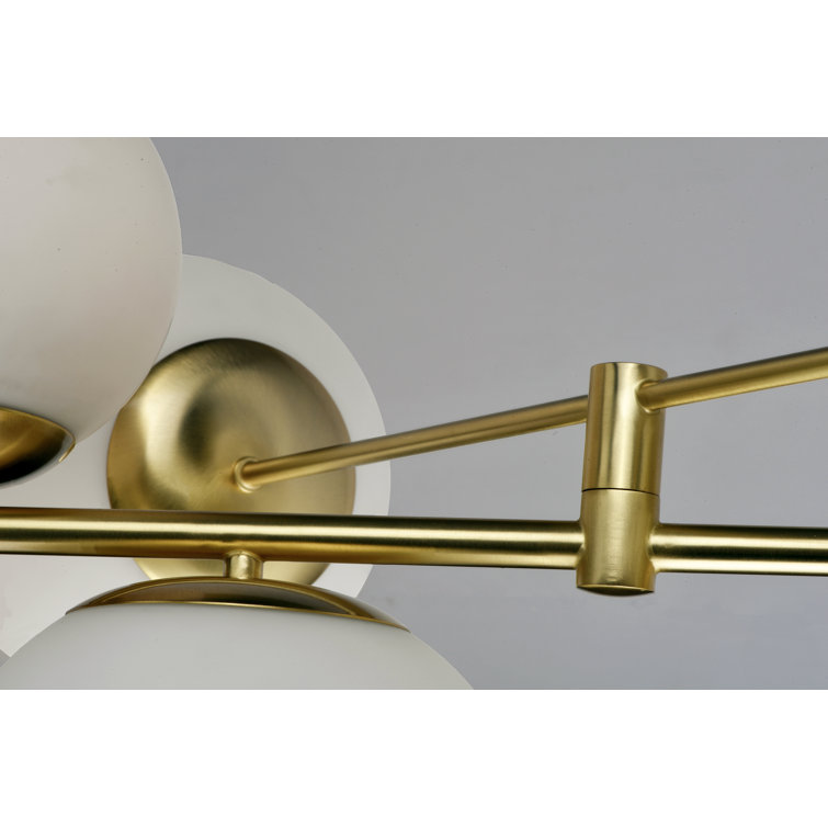 Vesper Satin Brass & Black 5-Light Globe Pendant with Satin White Glass