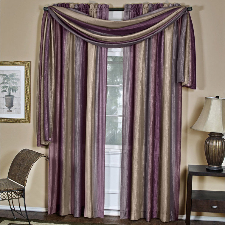 Aubergine Faux Silk Sheer Striped Window Scarf Panel