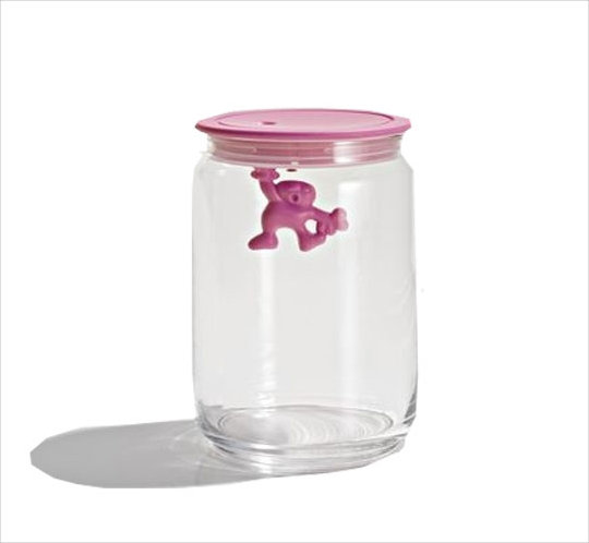 Small White Glass Jar with Airtight Lid and Quirky Design