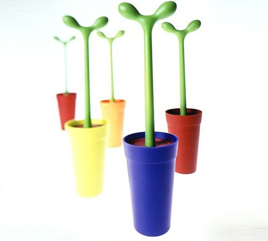 Blue and Green Thermoplastic Resin Toilet Brush with Holder