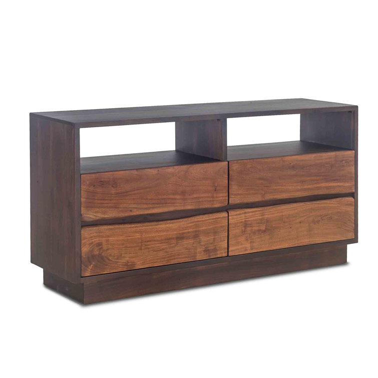 Mid-Century Raw Walnut & Ebony Double Dresser with Live Edge Drawers