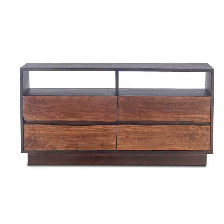 Mid-Century Raw Walnut & Ebony Double Dresser with Live Edge Drawers