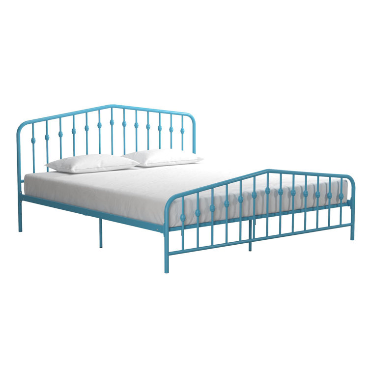 Sea Blue King Metal Frame Upholstered Bed with Drawer