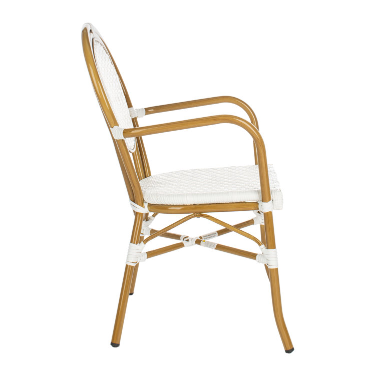Rosen White and Tan Wicker Bistro Arm Chair Set