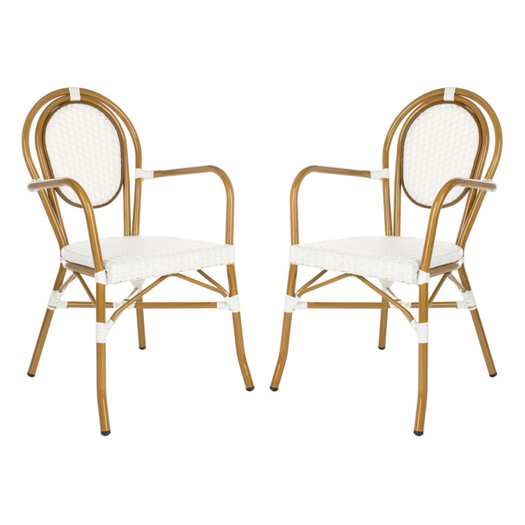 Rosen White and Tan Wicker Bistro Arm Chair Set