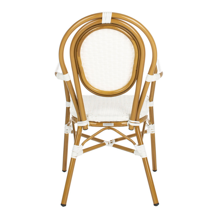 Rosen White and Tan Wicker Bistro Arm Chair Set