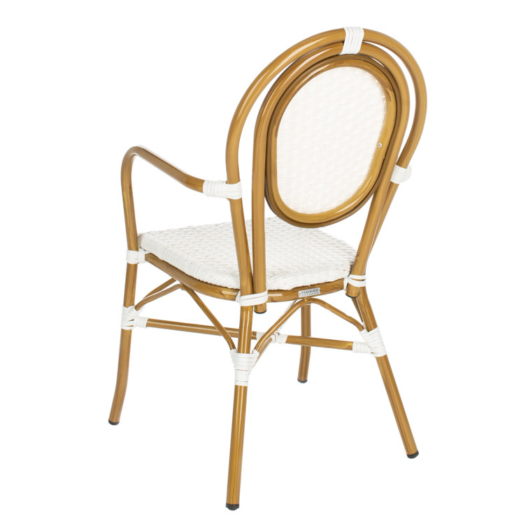 Rosen White and Tan Wicker Bistro Arm Chair Set