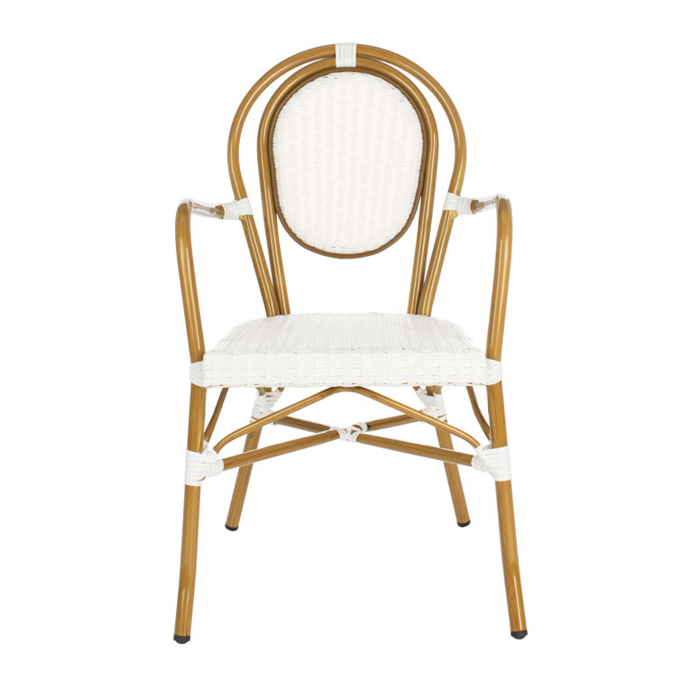 Rosen White and Tan Wicker Bistro Arm Chair Set
