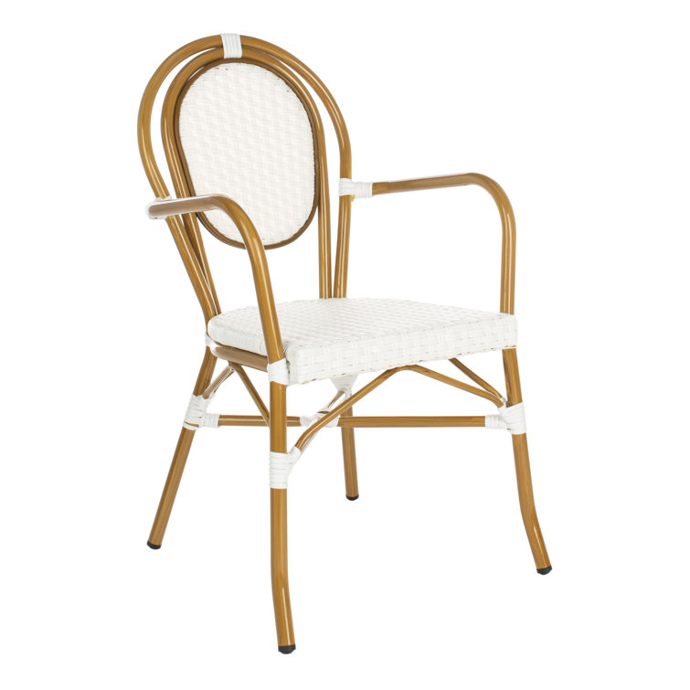 Rosen White and Tan Wicker Bistro Arm Chair Set
