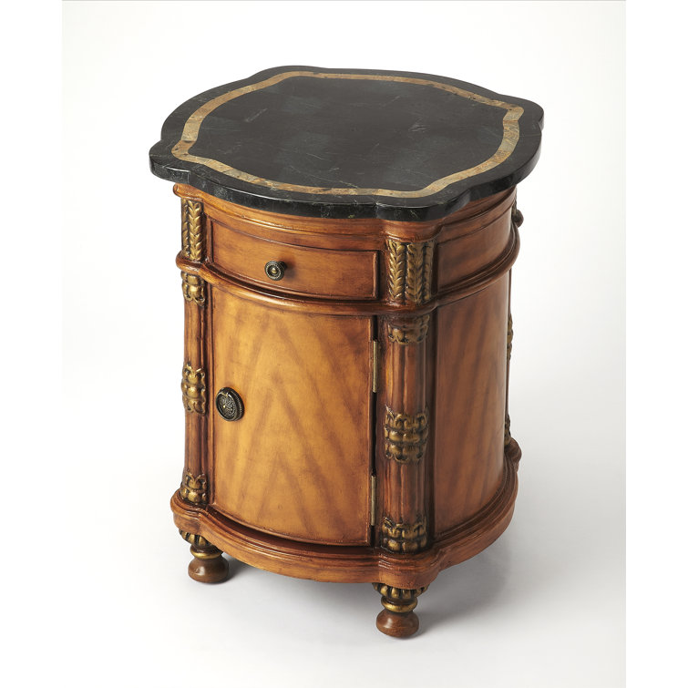 Montero Black Fossil Stone and Wood Side Table