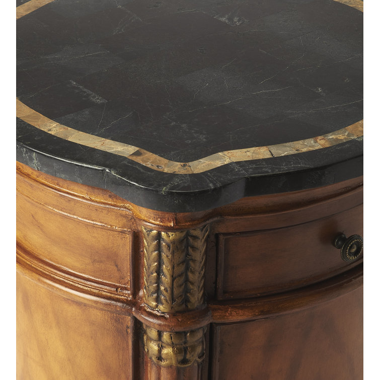 Montero Black Fossil Stone and Wood Side Table