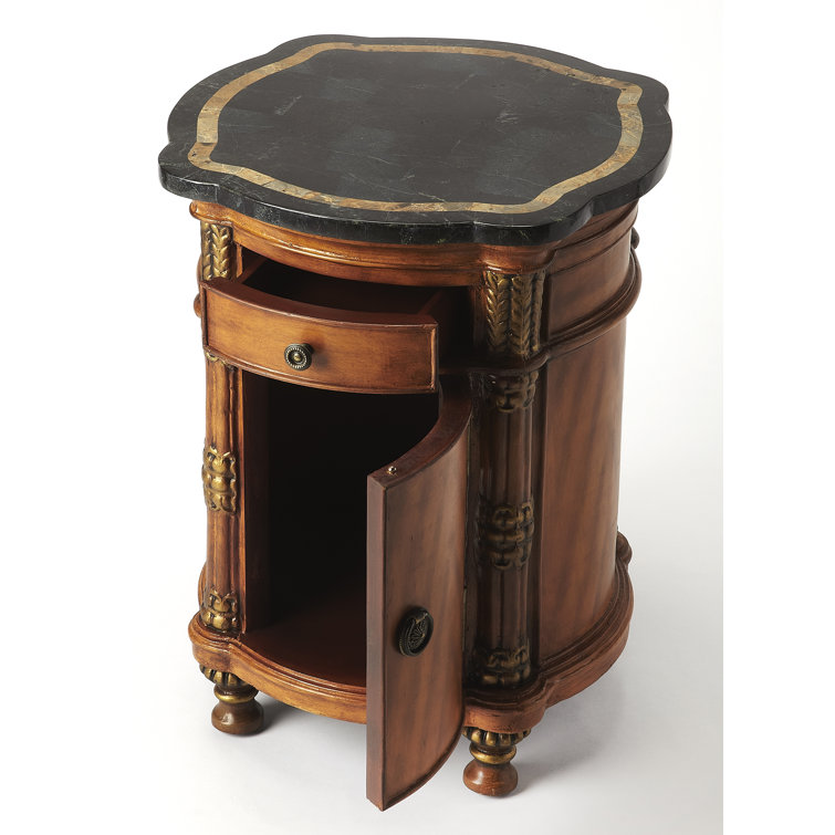 Montero Black Fossil Stone and Wood Side Table