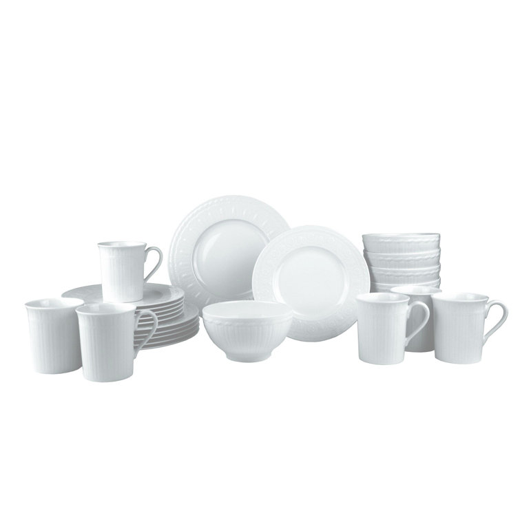 Cellini White Porcelain 24-Piece Dinnerware Set, Service for 6
