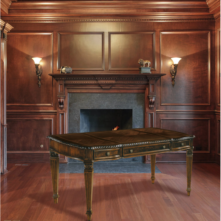 Traditional Old World Walnut Executive Desk with Keyboard Tray and Drawers