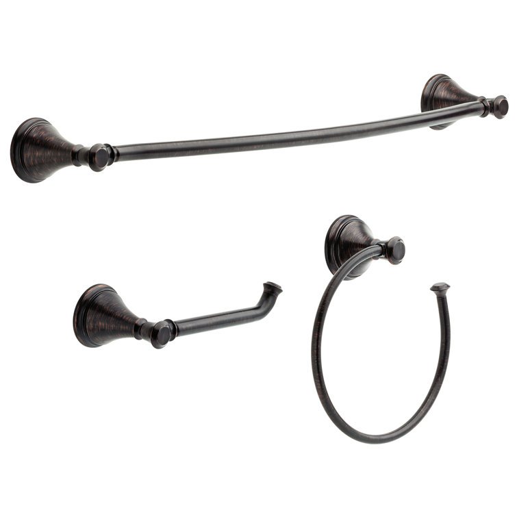 Venetian Bronze 3-Piece Bathroom Hardware Set with Towel Bar, Ring, and Holder