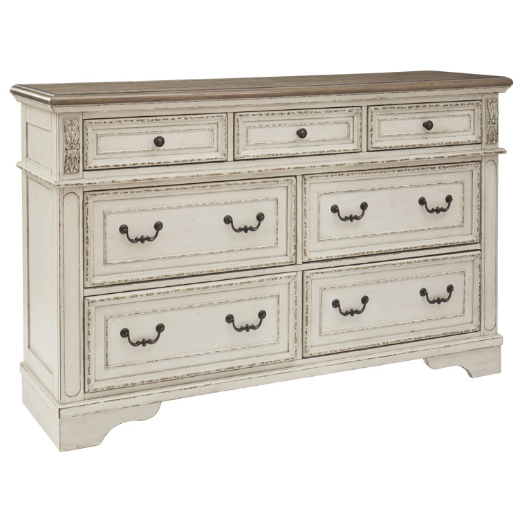 Vintage Charm Brown & Distressed White 7-Drawer Double Dresser