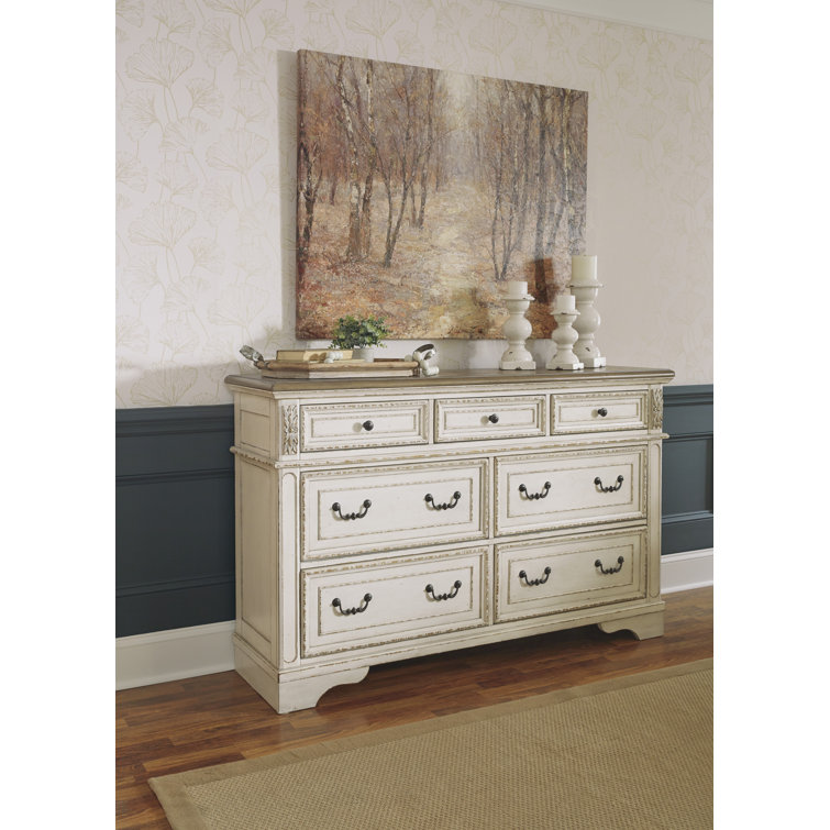 Vintage Charm Brown & Distressed White 7-Drawer Double Dresser