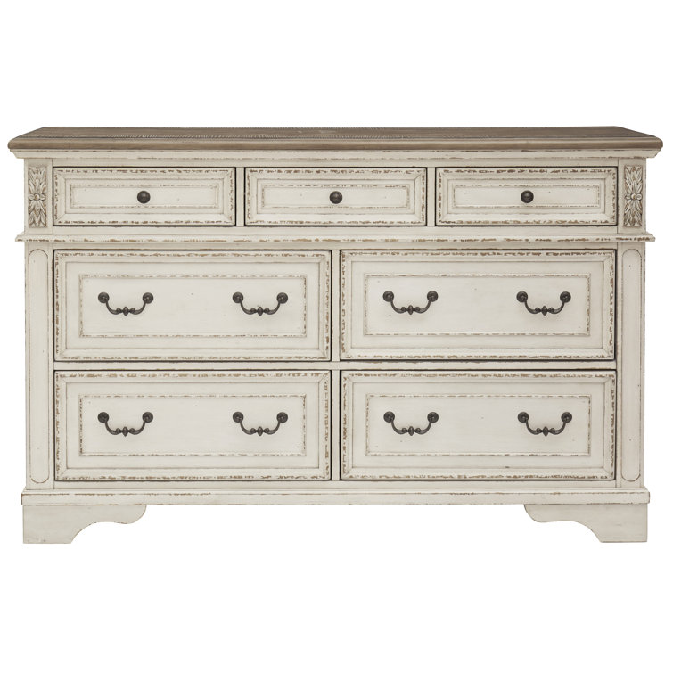 Vintage Charm Brown & Distressed White 7-Drawer Double Dresser