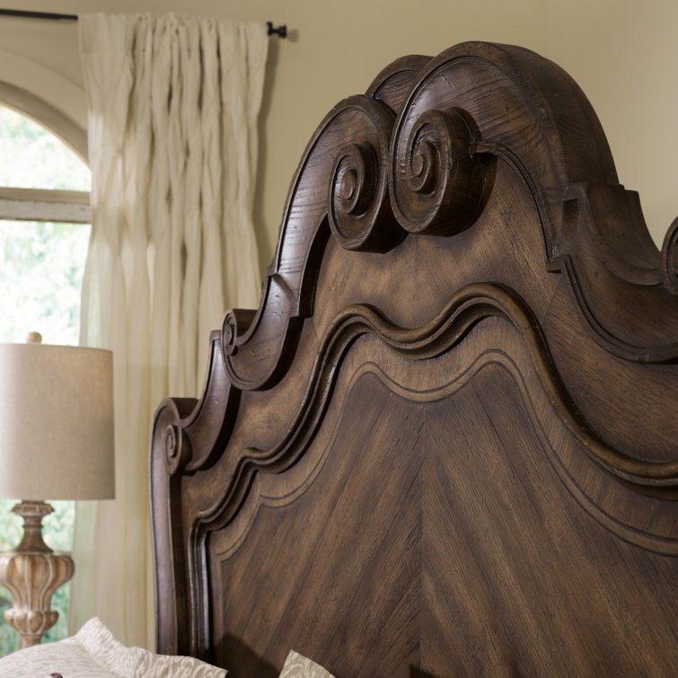 King Brown Wood Traditional Panel Bed with Drawers