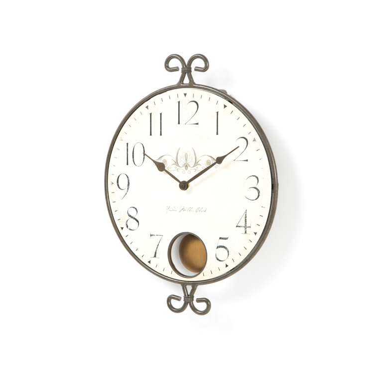 Randall Warm-Gray Wrought-Iron Wall Clock with Antique Brass Pendulum