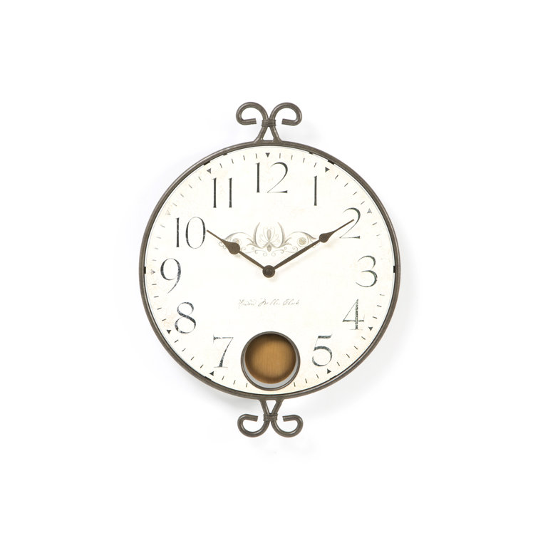 Randall Warm-Gray Wrought-Iron Wall Clock with Antique Brass Pendulum