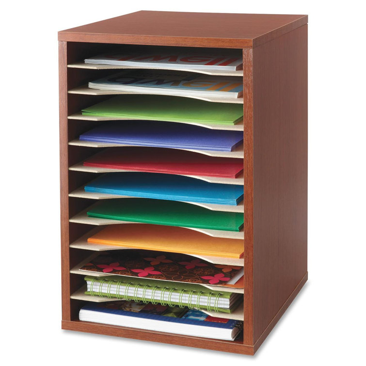 Cherry Wood 11-Compartment Desktop Organizer with Adjustable Shelves