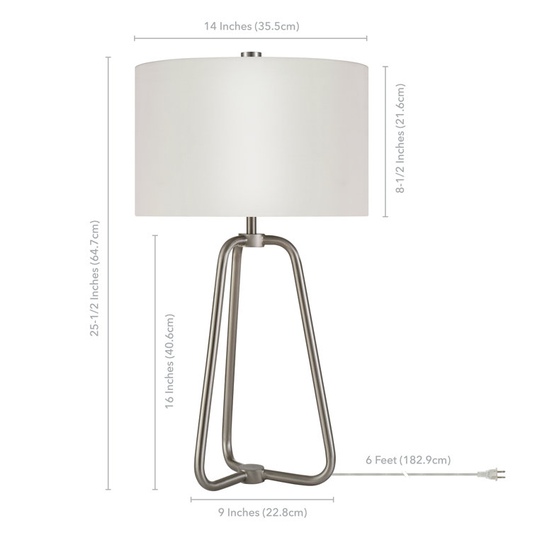 Sleek 25" Silver Metal Table Lamp with White Cotton Shade
