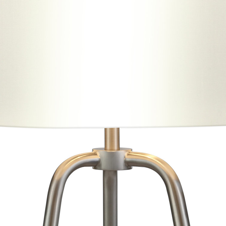 Sleek 25" Silver Metal Table Lamp with White Cotton Shade