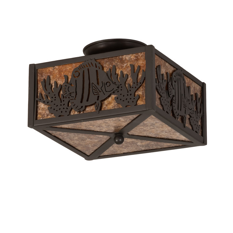 Tropical Fish Amber Mica 14.5" Flush Mount in Timeless Bronze