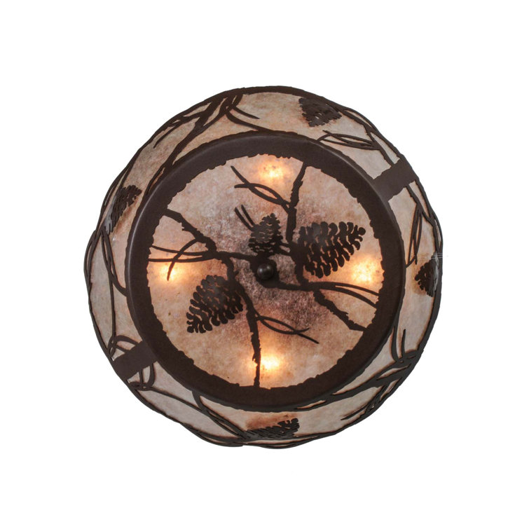 Aldari 4-Light Bronze Globe Semi Flush Mount with Amber Glass