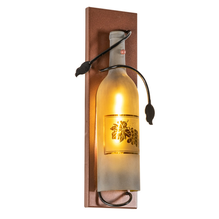 Tuscan Vineyard Etched Grapes Bronze Wine Bottle Wall Sconce