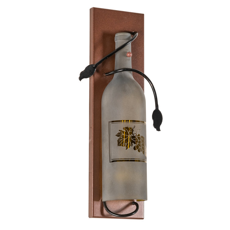 Tuscan Vineyard Etched Grapes Bronze Wine Bottle Wall Sconce
