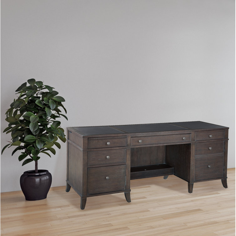 Traditional Executive Desk in Gray-Brown with Leather Top