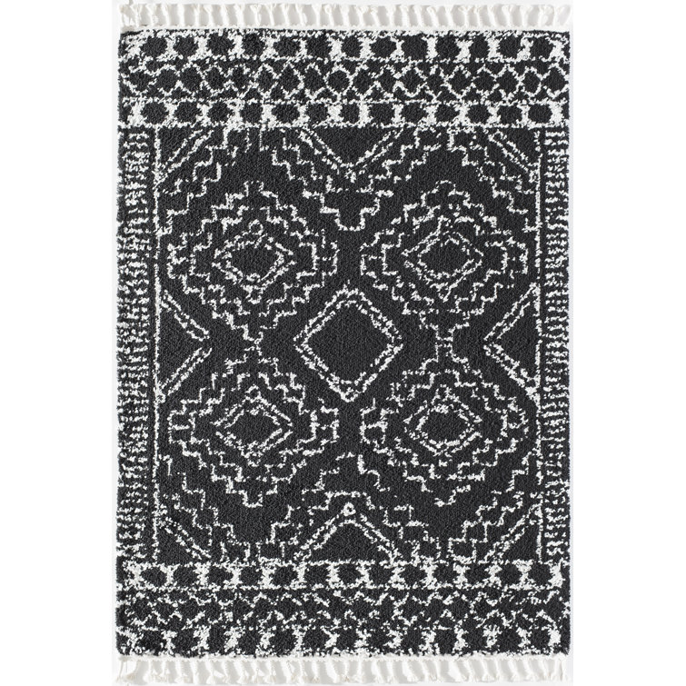 CosmoLux Black and White Shag Moroccan 5' x 7' Area Rug