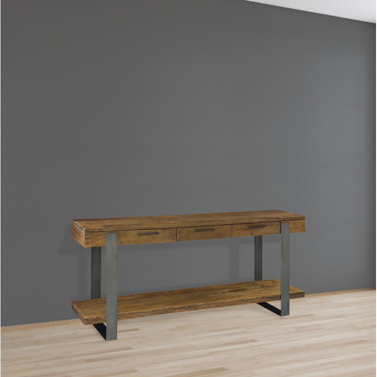 Ashley Transitional 68'' Brown Wood and Iron Console Table with Mirrored Storage