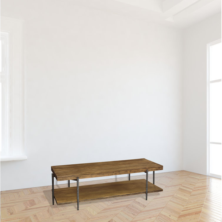 Bedford Park 56" Brown Wood and Metal Rectangular Coffee Table with Shelf