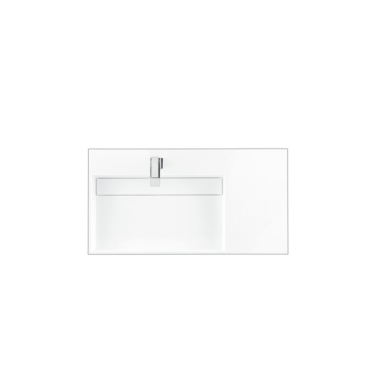 Glossy White Single Stone Vanity Top with Rectangular Sink