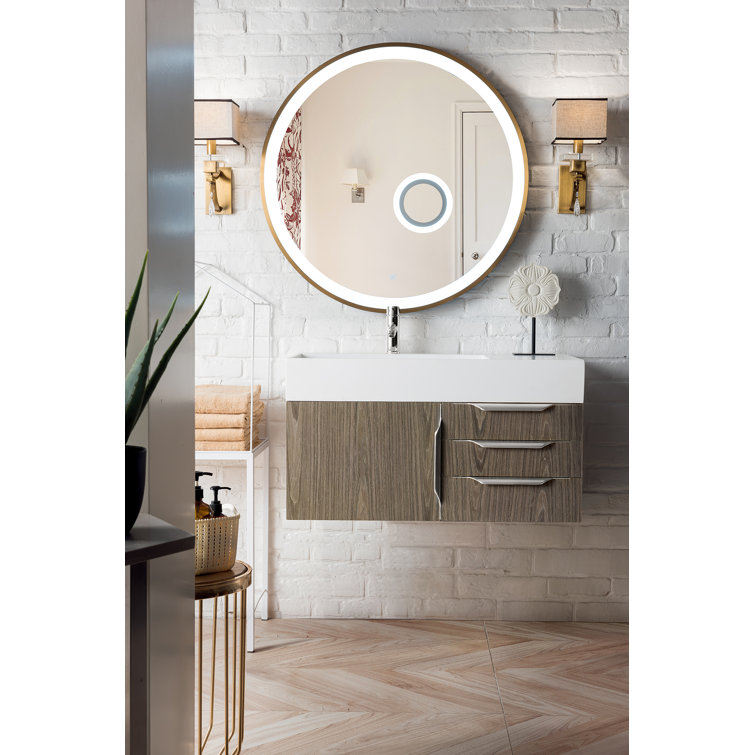Ash Gray 36" Wall-Mount Single Vanity with Solid Surface Sink