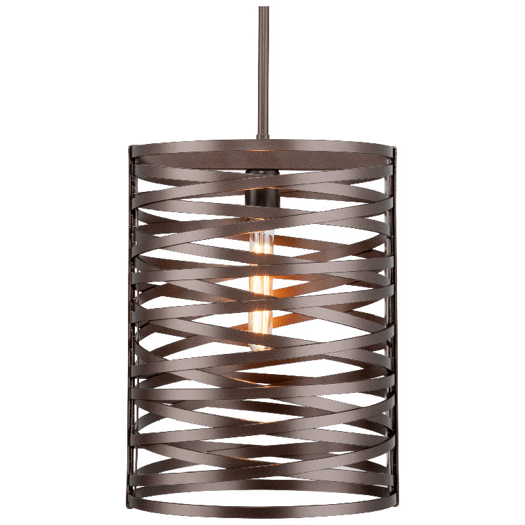 Tempest Bronze and Frosted Glass Mini Drum Pendant Light