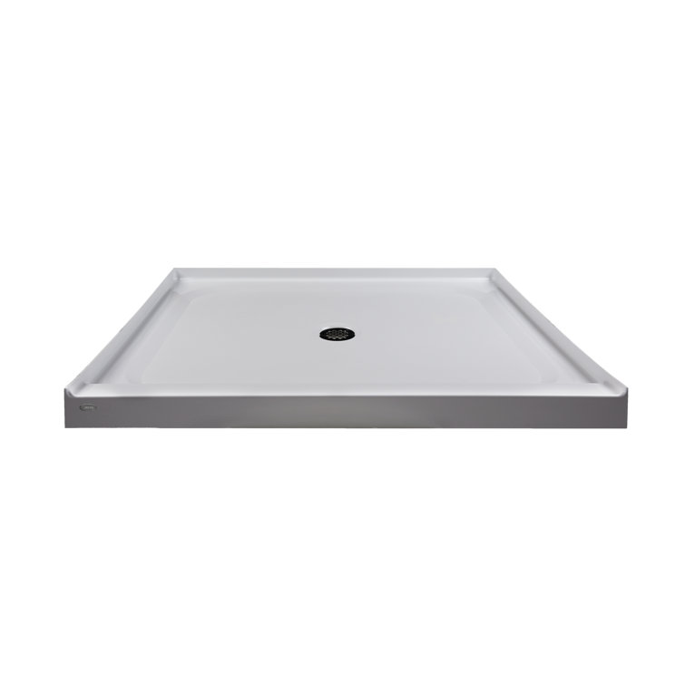 White Gloss Acrylic Rectangular Shower Base with Round Drain