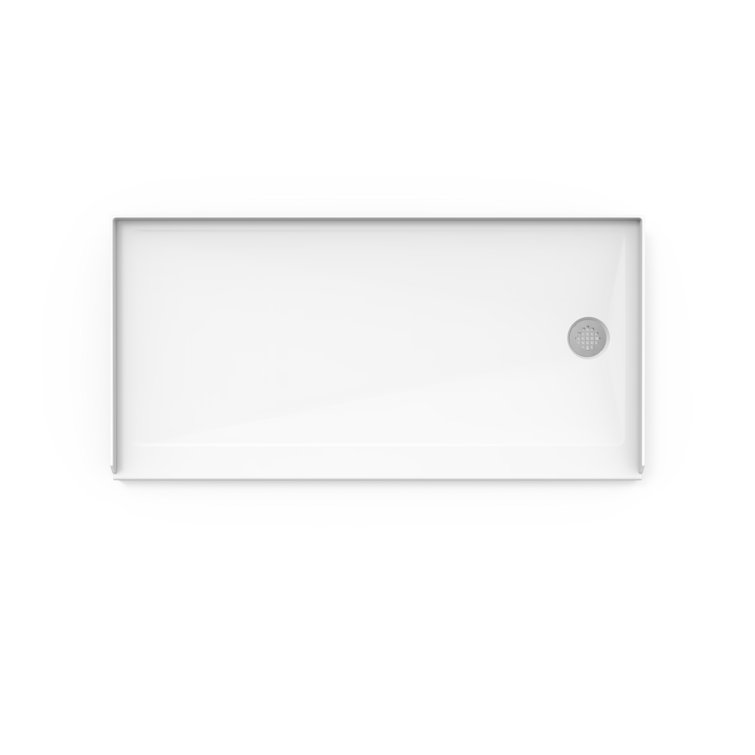 60" x 30" White Acrylic Rectangular Shower Base with Right Drain