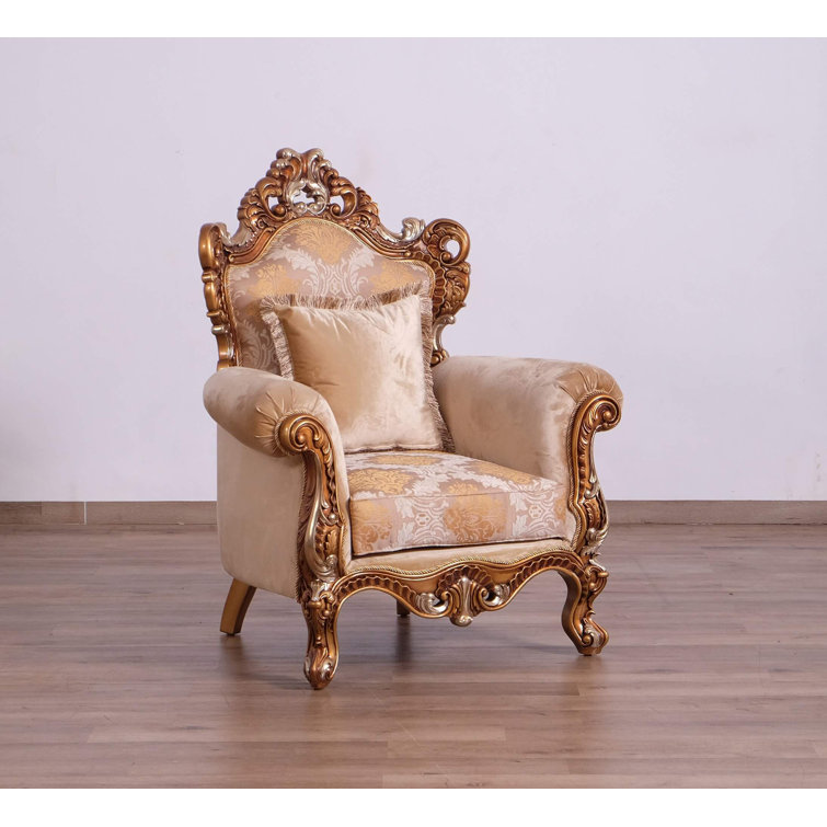 Handcrafted Mahogany and Beige Vintage Accent Chair