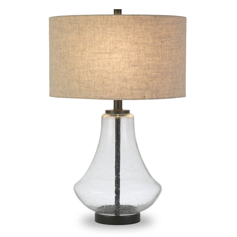 Lagos Seeded Glass 23" Tall Table Lamp with Antique Bronze Finish and Flax Shade