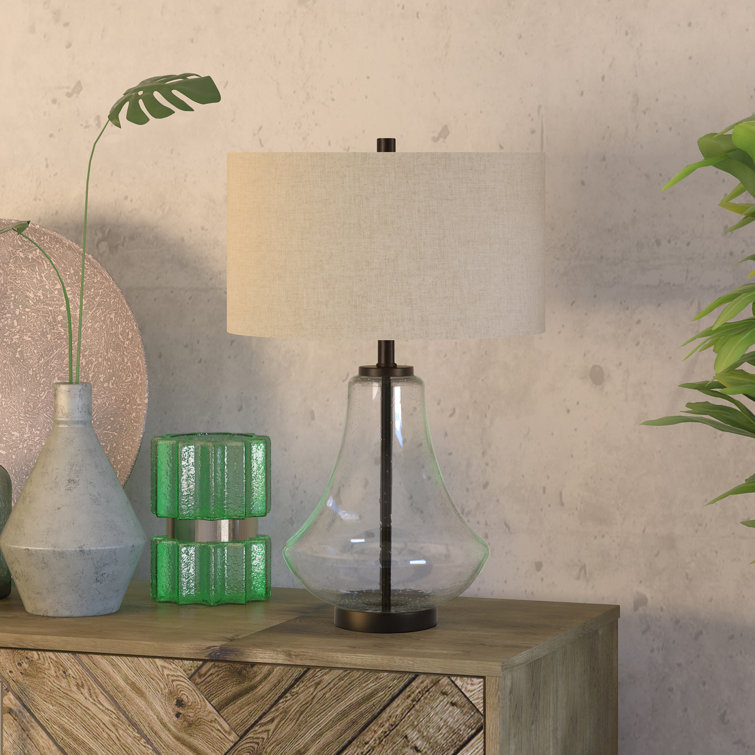 Lagos Seeded Glass 23" Tall Table Lamp with Antique Bronze Finish and Flax Shade